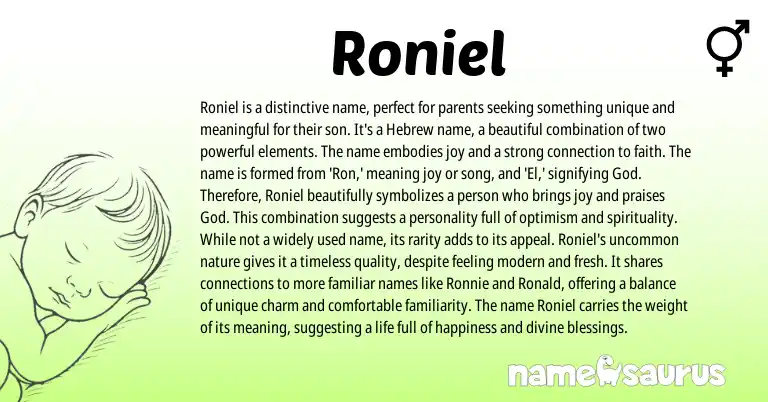 Infographic about Roniel name meaning, Roniel is a name from Hebrew origin(s).