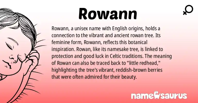 Infographic about Rowann name meaning, Rowann is a name from English origin(s).