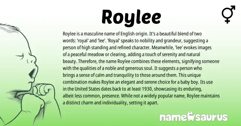 Infographic about Roylee name meaning, Roylee is a name from English origin(s).