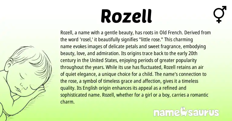 Infographic about Rozell name meaning, Rozell is a name from French, English origin(s).