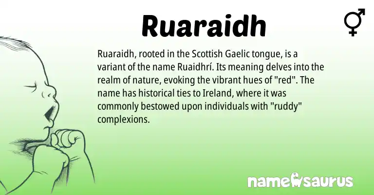 Infographic about Ruaraidh name meaning, Ruaraidh is a name from Gaelic, Scottish, Ireland origin(s).