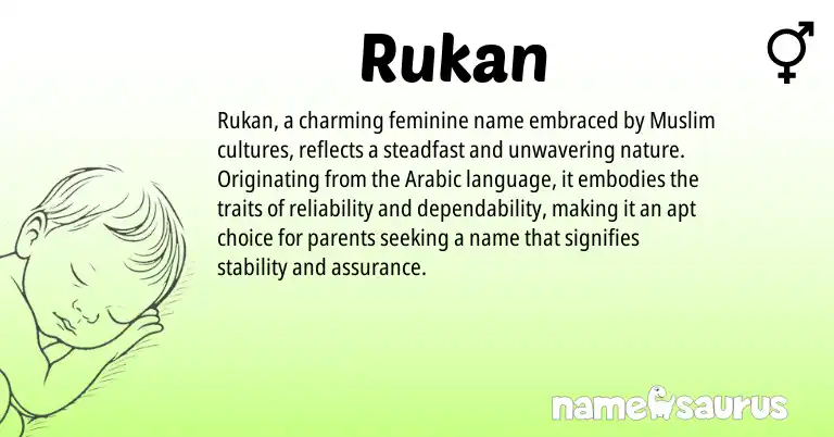 Infographic about Rukan name meaning, Rukan is a name from Arabic, Muslim origin(s).