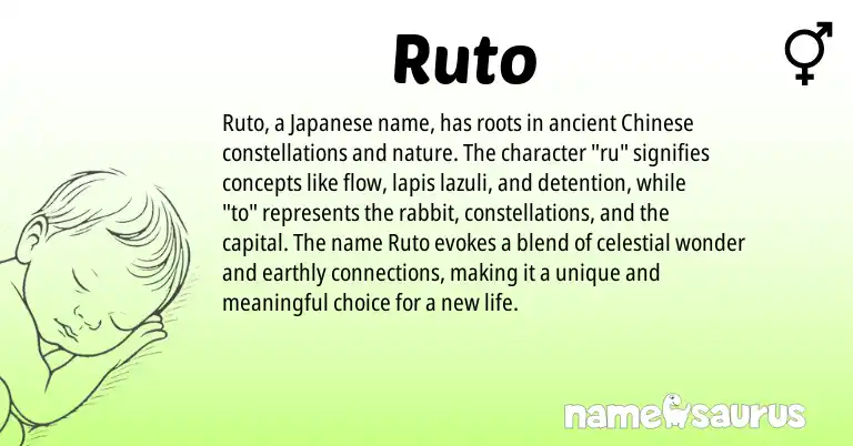 Infographic about Ruto name meaning, Ruto is a name from Chinese, Japanese origin(s).