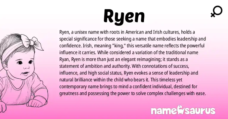 Infographic about Ryen name meaning, Ryen is a name from American, Irish origin(s).
