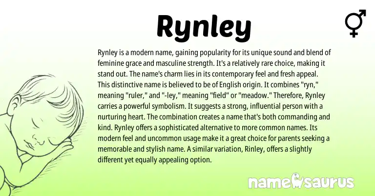 Infographic about Rynley name meaning, Rynley is a name from English origin(s).