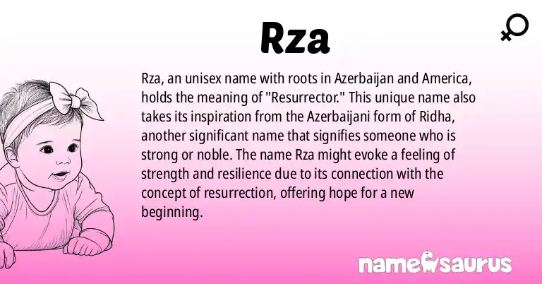 Infographic about Rza name meaning, Rza is a name from Azerbaijani, American origin(s).