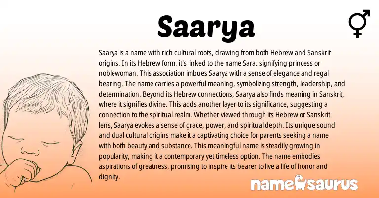 Infographic about Saarya name meaning, Saarya is a name from Oriya, Hebrew origin(s).