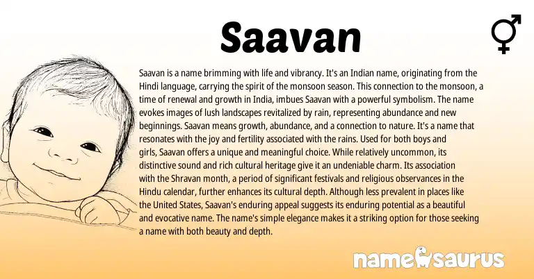 Infographic about Saavan name meaning, Saavan is a name from Indian origin(s).
