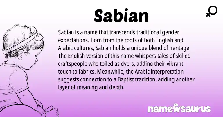 Infographic about Sabian name meaning, Sabian is a name from English, Arabic origin(s).