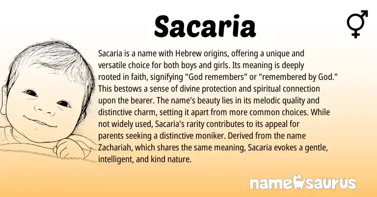 Infographic about Sacaria name meaning, Sacaria is a name from Hebrew origin(s).