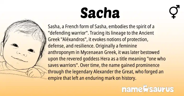 Infographic about Sacha name meaning, Sacha is a name from Ancient Greek, French, Greek origin(s).