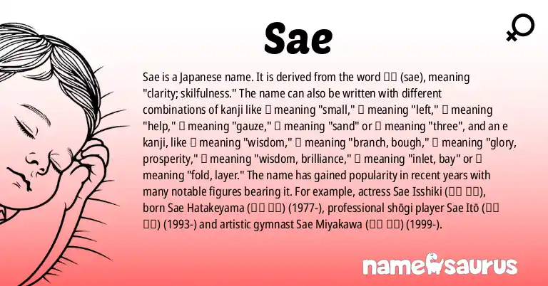 Infographic about Sae name meaning, Sae is a name from Japanese origin(s).