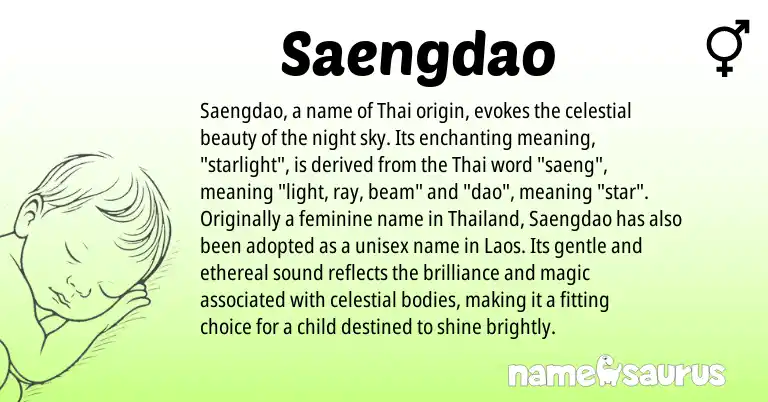 Infographic about Saengdao name meaning, Saengdao is a name from Thai origin(s).