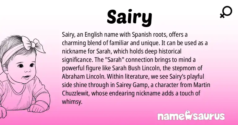 Infographic about Sairy name meaning, Sairy is a name from English, Spanish (Latin American) origin(s).