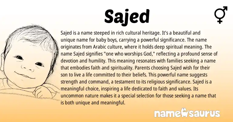Infographic about Sajed name meaning, Sajed is a name from Arabic origin(s).