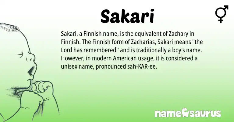 Infographic about Sakari name meaning, Sakari is a name from Finnish, American origin(s).