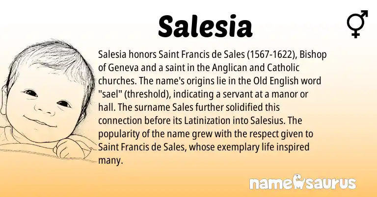 Infographic about Salesia name meaning, Salesia is a name from Old English origin(s).