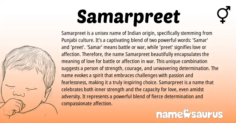 Infographic about Samarpreet name meaning, Samarpreet is a name from Indian origin(s).