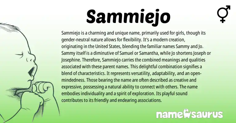 Infographic about Sammiejo name meaning, Sammiejo is a name from English origin(s).