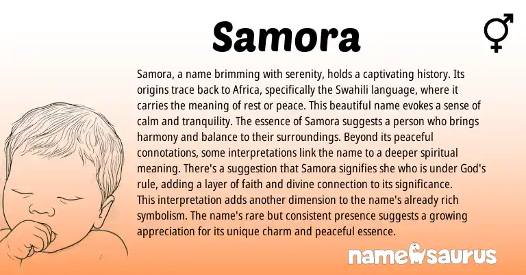 Infographic about Samora name meaning, Samora is a name from Hebrew, African, Swahili origin(s).