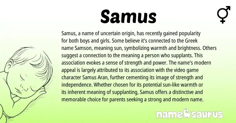 Infographic about Samus name meaning, Samus is a name from Celtic, Greek origin(s).
