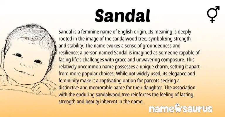 Infographic about Sandal name meaning, Sandal is a name from Persian, English origin(s).