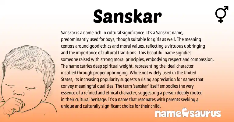 Infographic about Sanskar name meaning, Sanskar is a name from Indian, Sanskrit origin(s).