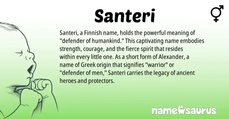 Infographic about Santeri name meaning, Santeri is a name from Finnish, Greek origin(s).