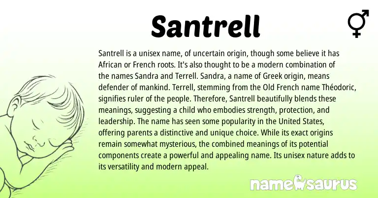 Infographic about Santrell name meaning, Santrell is a name from Greek, French, Latin origin(s).