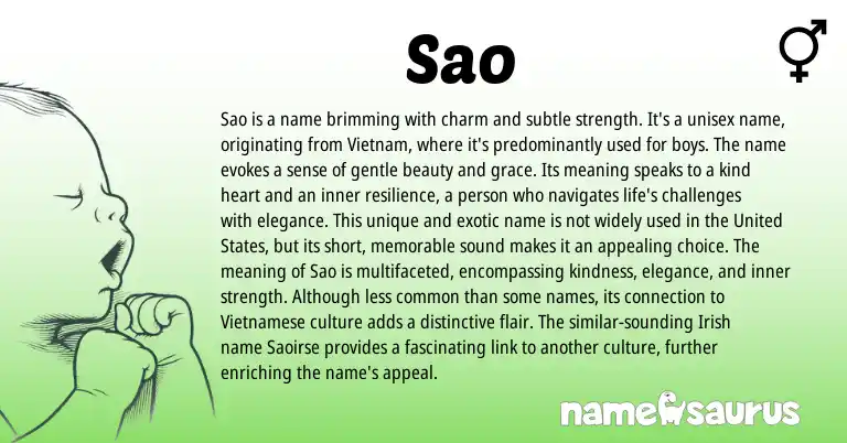 Infographic about Sao name meaning, Sao is a name from Thai origin(s).