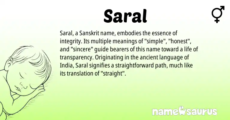 Infographic about Saral name meaning, Saral is a name from Sanskrit origin(s).