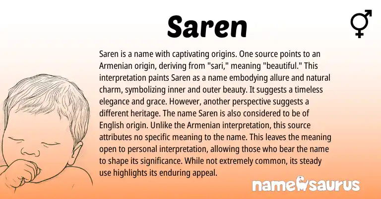 Infographic about Saren name meaning, Saren is a name from Armenian, Persian origin(s).