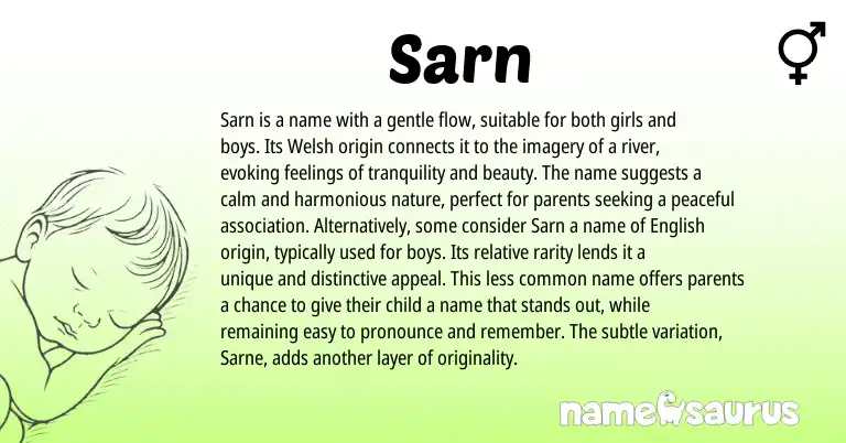 Infographic about Sarn name meaning, Sarn is a name from Welsh origin(s).