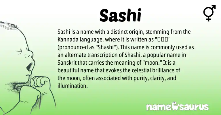 Infographic about Sashi name meaning, Sashi is a name from Sanskrit, Kannada origin(s).