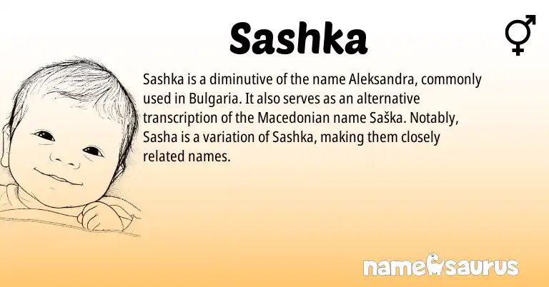 Infographic about Sashka name meaning, Sashka is a name from Macedonian origin(s).