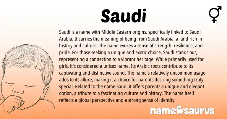 Infographic about Saudi name meaning, Saudi is a name from Arabic origin(s).