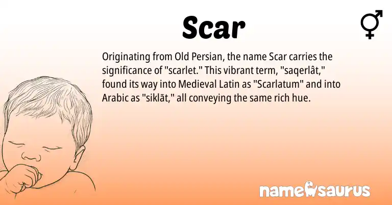 Infographic about Scar name meaning, Scar is a name from Medieval Latin, Arabic, Old Persian origin(s).