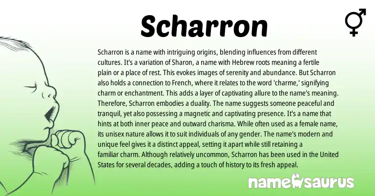 Infographic about Scharron name meaning, Scharron is a name from French, Hebrew origin(s).