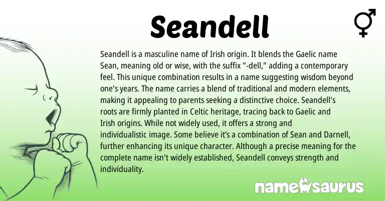 Infographic about Seandell name meaning, Seandell is a name from Gaelic, Irish, American origin(s).