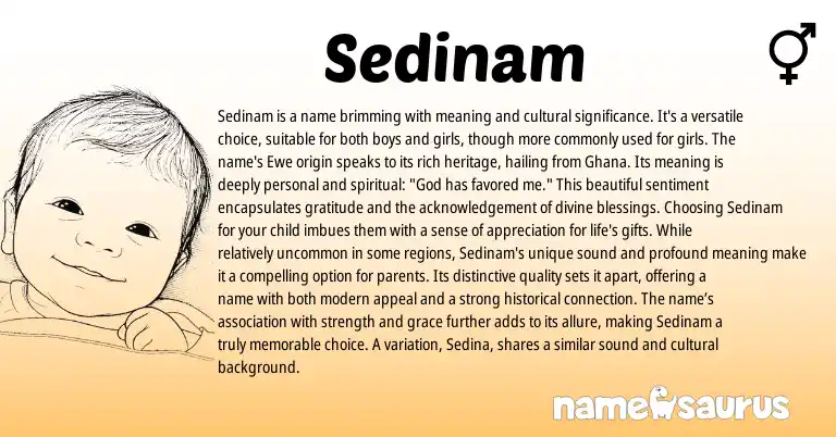 Infographic about Sedinam name meaning, Sedinam is a name from Ewe, Ghanaian origin(s).