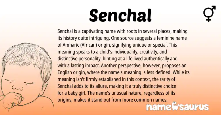 Infographic about Senchal name meaning, Senchal is a name from African, Amharic origin(s).