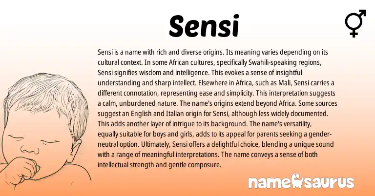 Infographic about Sensi name meaning, Sensi is a name from African, Swahili origin(s).