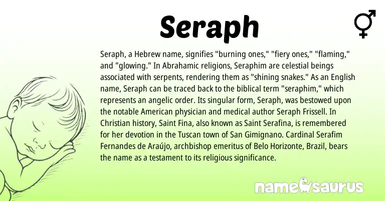 Infographic about Seraph name meaning, Seraph is a name from English, American, Hebrew origin(s).