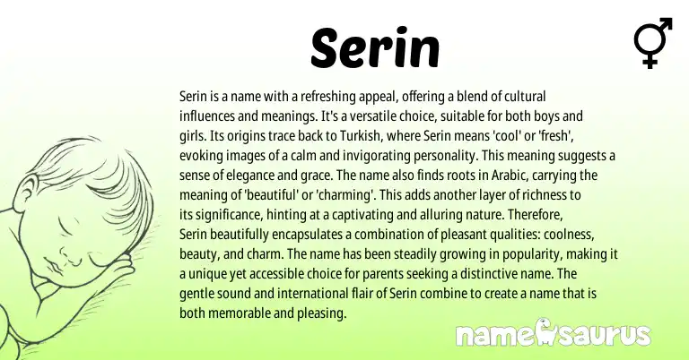 Infographic about Serin name meaning, Serin is a name from Turkish, Arabic origin(s).