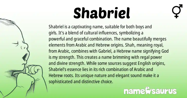 Infographic about Shabriel name meaning, Shabriel is a name from Hebrew, Arabic origin(s).