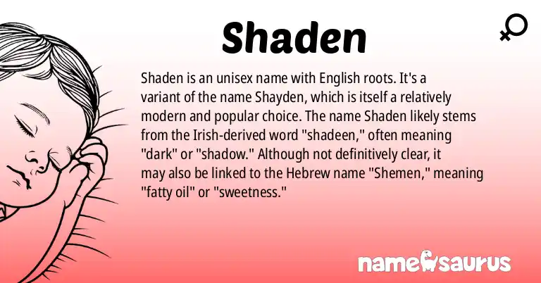 Infographic about Shaden name meaning, Shaden is a name from English origin(s).