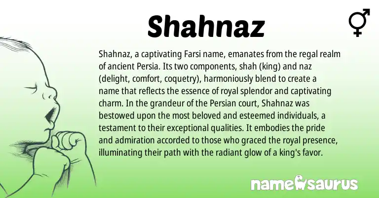 Infographic about Shahnaz name meaning, Shahnaz is a name from Persian, Farsi origin(s).