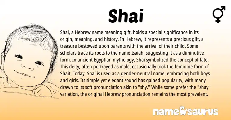 Infographic about Shai name meaning, Shai is a name from Egyptian, Hebrew origin(s).