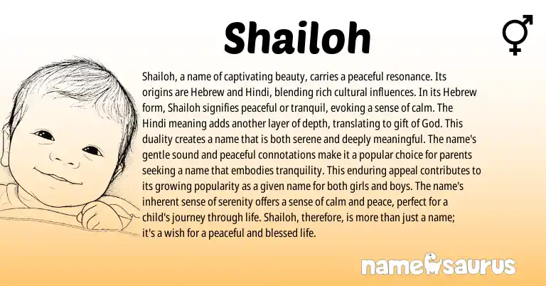Infographic about Shailoh name meaning, Shailoh is a name from Hebrew, Hindi origin(s).
