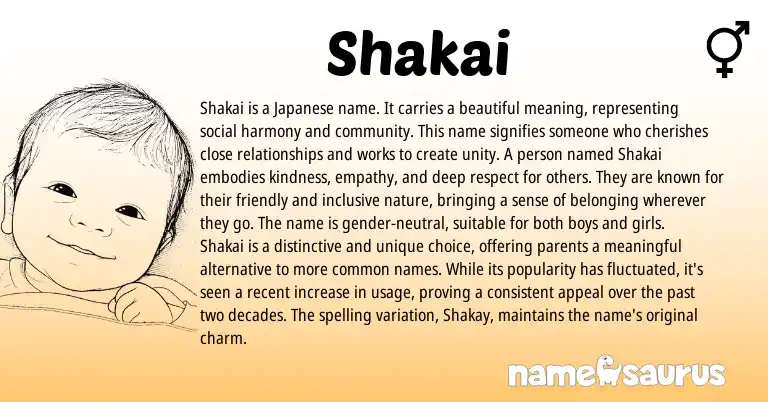 Infographic about Shakai name meaning, Shakai is a name from Japanese origin(s).